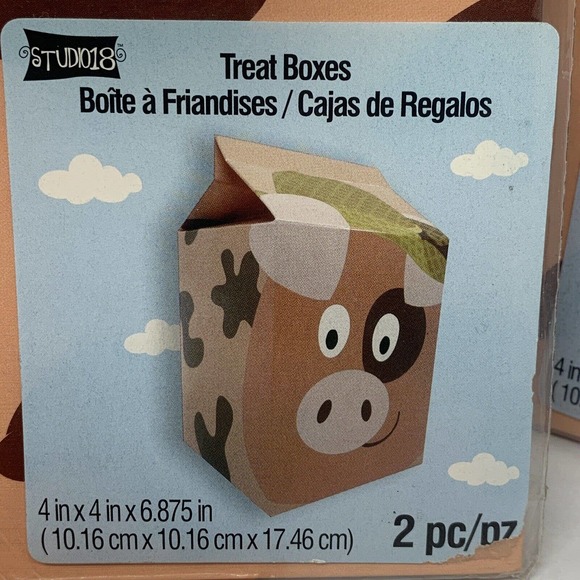Lot of 10 Pcs Treat Boxes by Studio 18 Farm Pig Theme 4"x4"x6.875" - Picture 4 of 4